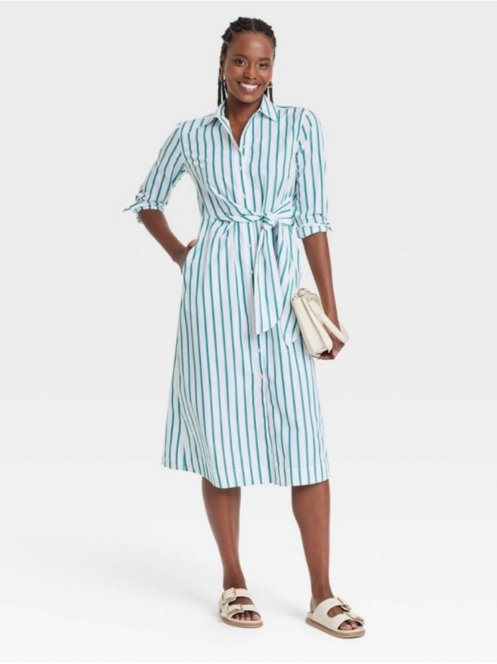 EUC Universal Thread Tie-Front Midi Shirt Dress